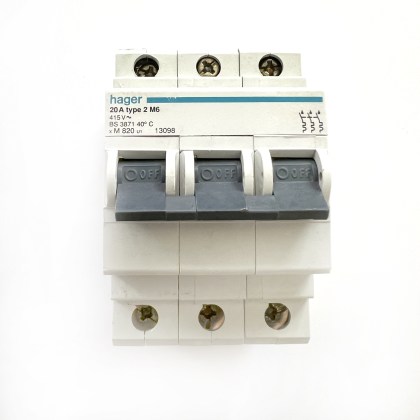 Hager M820 13098 M6 20A 20 Amp 3 Pole Phase MCB Circuit Breaker Type 2